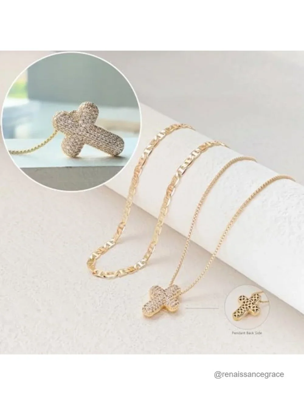 14k Gold Plated Cross Necklace Set with CZ Pendant, Dainty Layered Jewelry